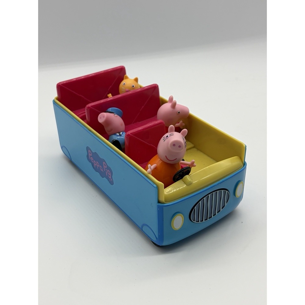 Vtg Peppa Pig's School Bus 2003 Jazwares Talking Sounds Car Vehicle + Characters